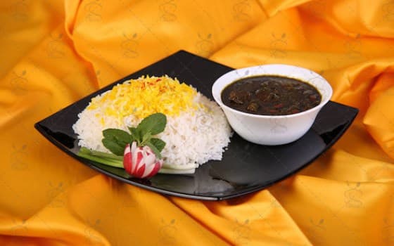 چلو خورش قورمه سبزی گوسفندی